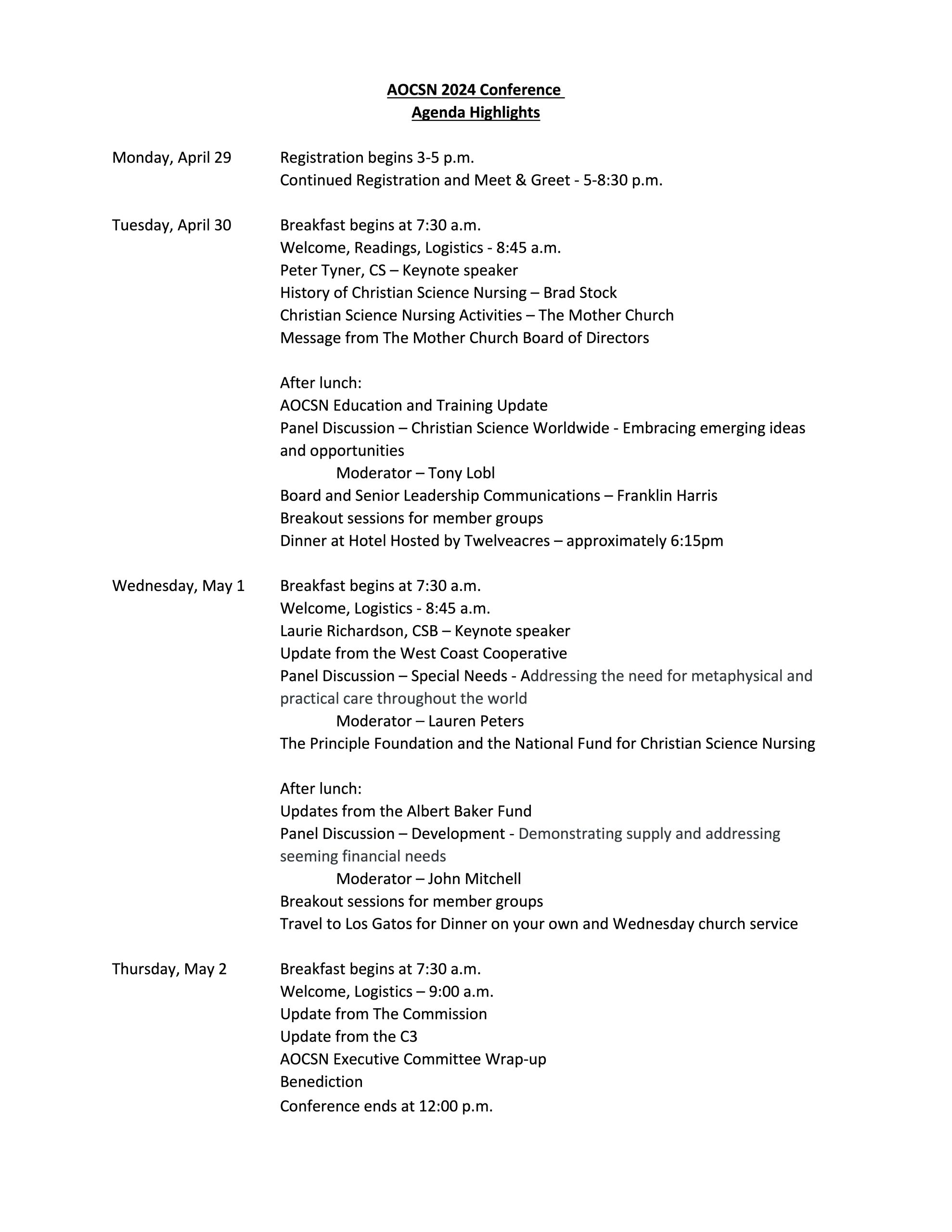 agenda for AOCSN conference 2024